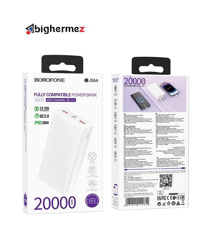 پاوربانک 20000mAh PD بروفون مدل BJ56A 22.5W
