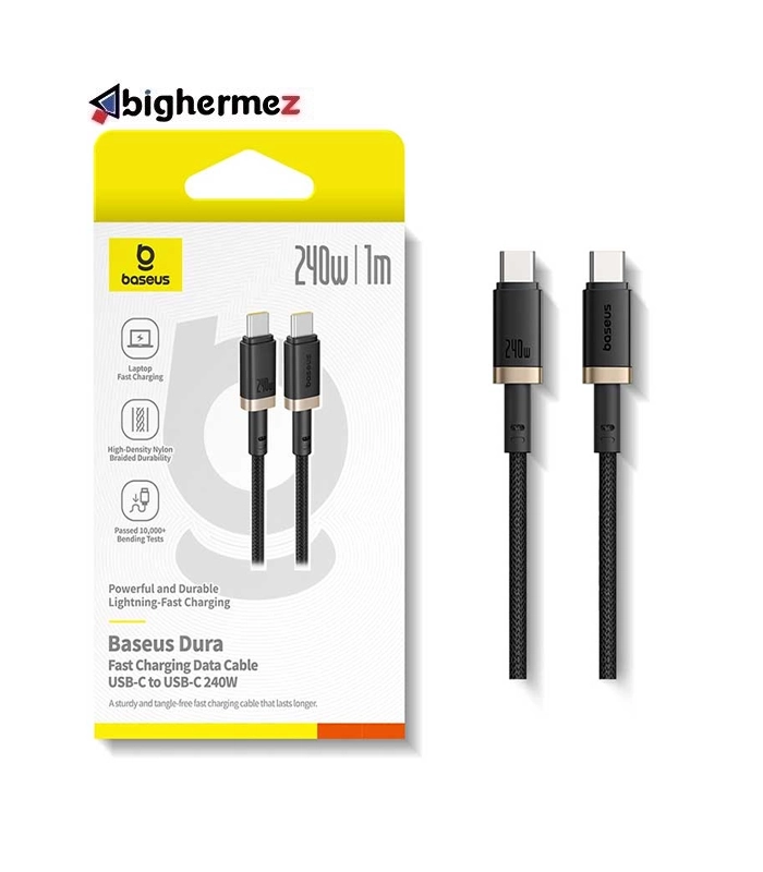 کابل شارژ سریع USB-C به USB-C بیسوس مدل Dura 240W طول 1m - مشکی/طلایی