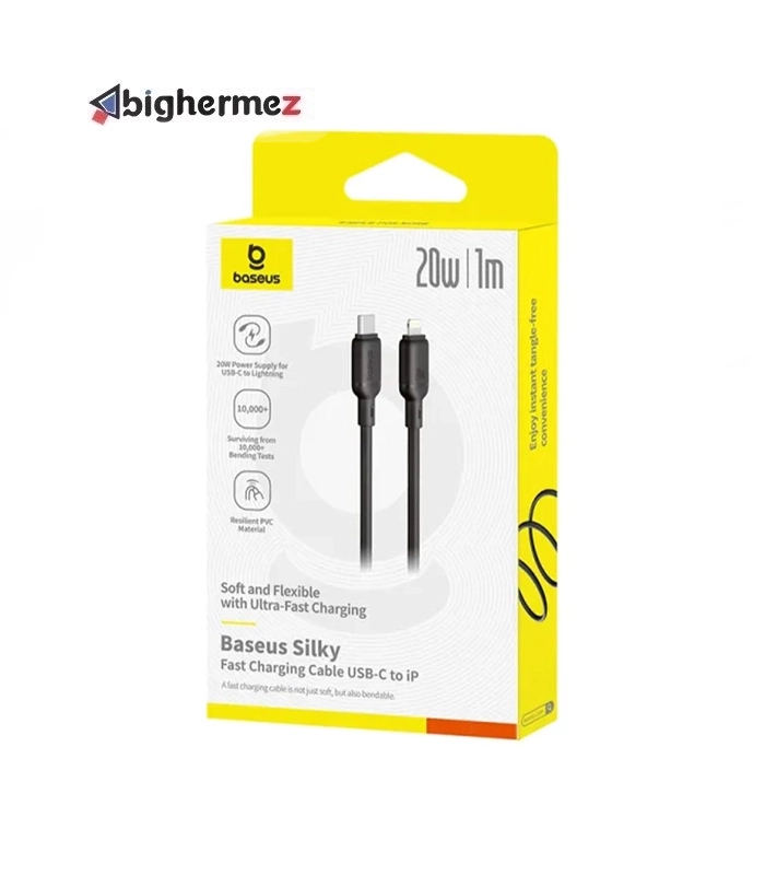 کابل شارژ سریع USB-C به Lightning بیسوس مدل Silky 20W طول 1m - مشکی
