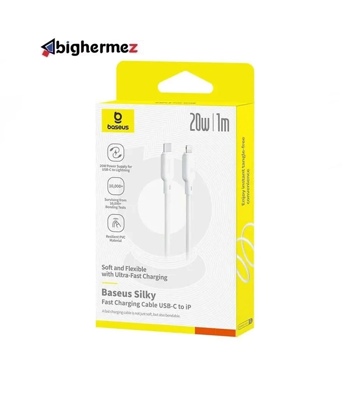 کابل شارژ سریع USB-C به Lightning بیسوس مدل Silky 20W طول 1m - سفید