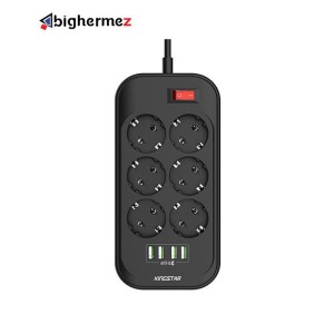 چندراهی ۶ خانه برق ارت دار کینگ استار مدل KPS5105 به طول 2 متر+شارژرUSB