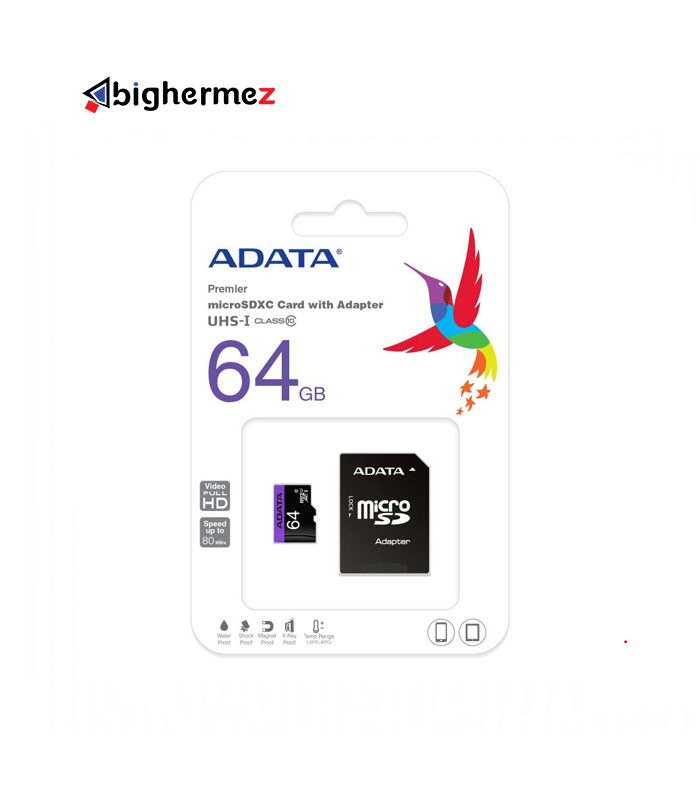 کارت حافظه microSDHC ای دیتا مدل  V10 R80 W25+A DP ظرفیت 64 گیگابایت